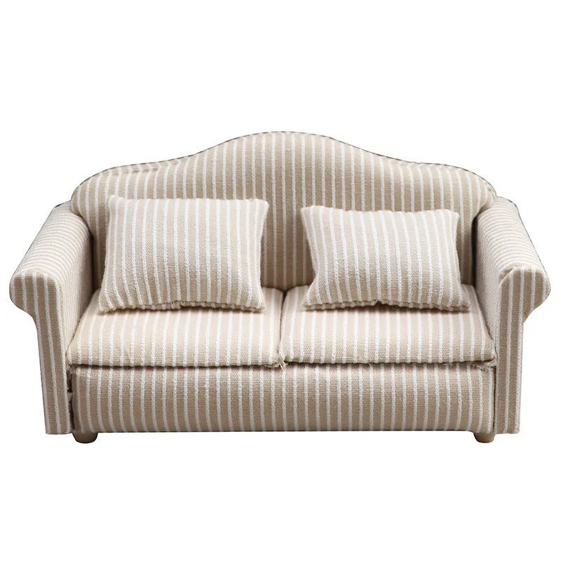 1:12 Dollhouse Miniature Sofa with Pillows – White Beige