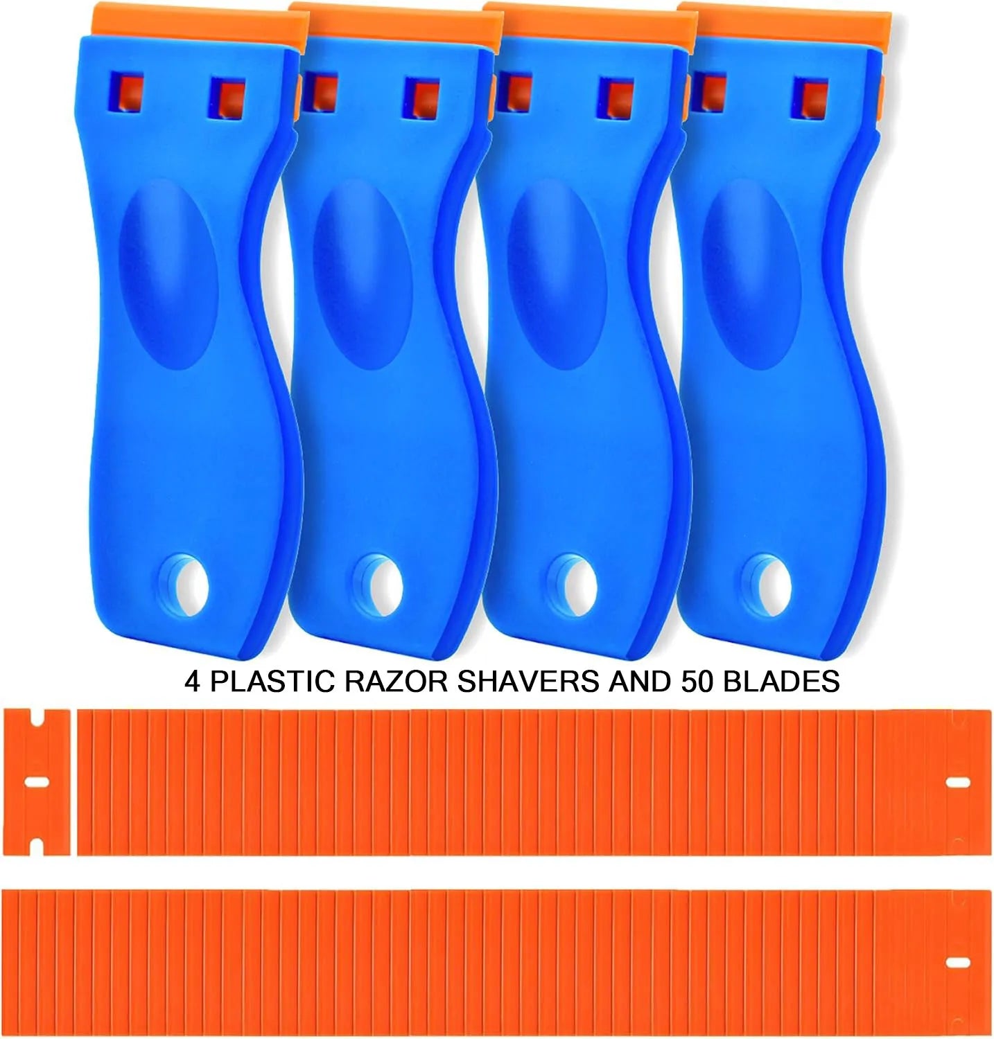 4-Pack Plastic Razor Blade Scraper Set – 50 Blades, Scratch-Free