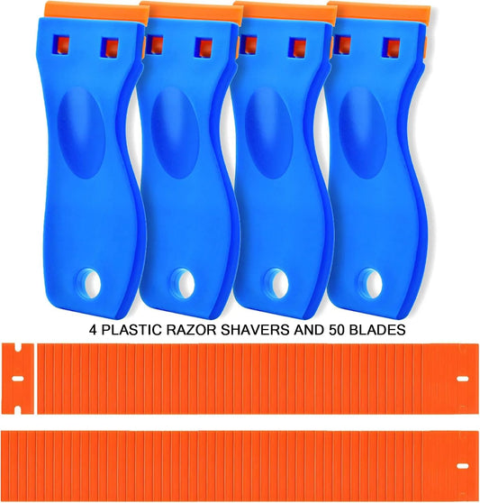 4-Pack Plastic Razor Blade Scraper Set – 50 Blades, Scratch-Free Blade Scraper Set Peaceful Pleasures Health and Wellness guaban54PCS