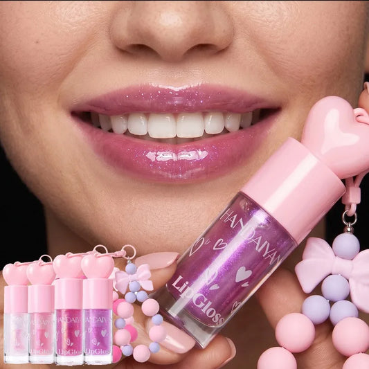 Glitter Lip Oil Bowknot Keychain – 4 Shades, High Shine Lip Oil Gloss Peaceful Pleasures Health and Wellness