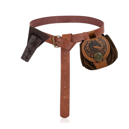 Medievalcosplayleather Belt Copper Coin Waist Bag Renaissance Dress Peaceful Pleasures Health and Wellness StyleE 3PCS