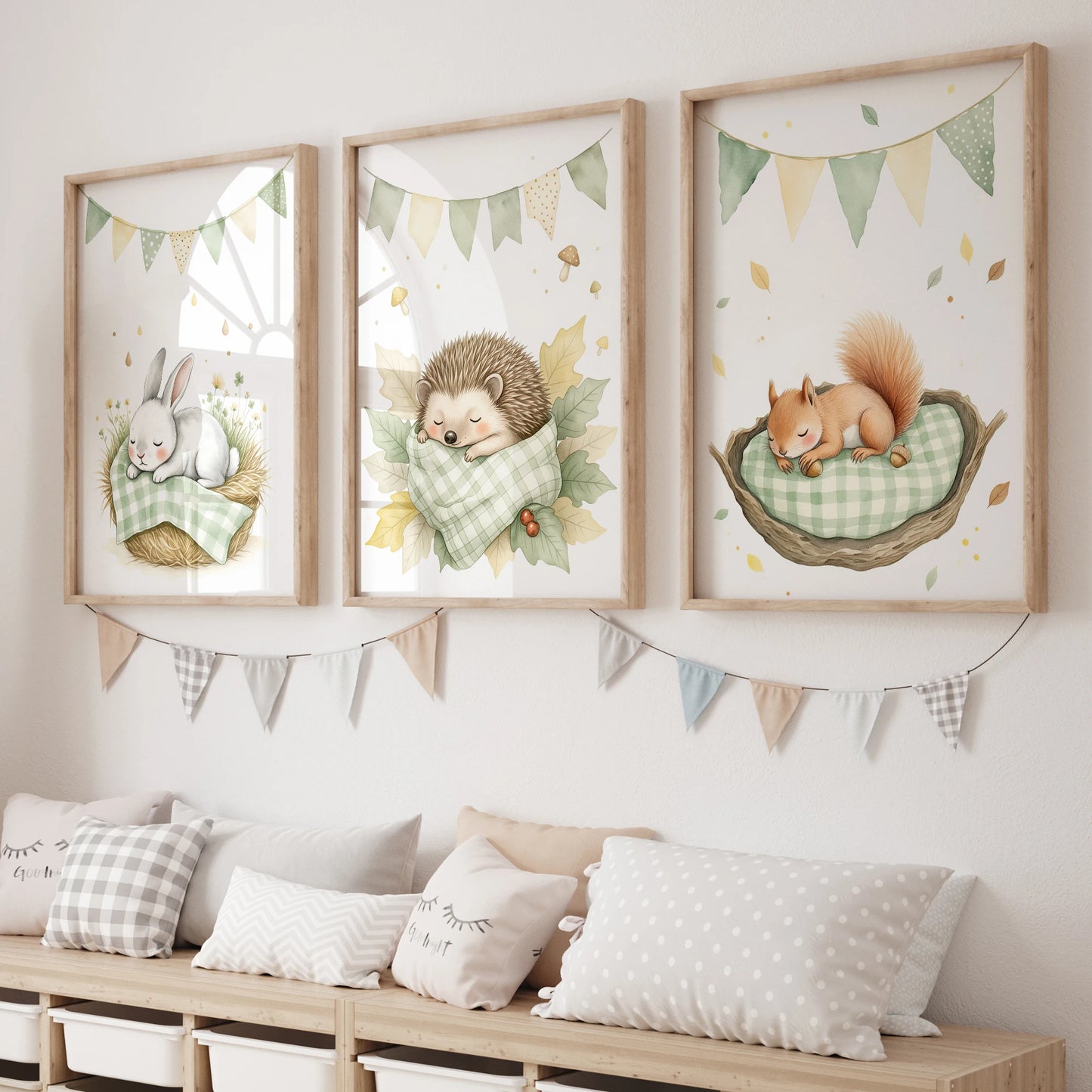 3-Piece Cartoon Animal Canvas Wall Art | Rabbit Hedgehog Squirrel