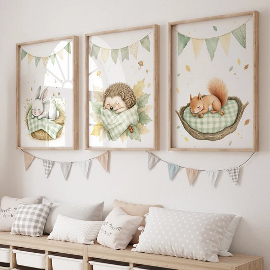 3-Piece Cartoon Animal Canvas Wall Art | Rabbit Hedgehog Squirrel Canvas Wall Art Set Peaceful Pleasures Health and Wellness GP113-3pcs 60x80cm Unframed