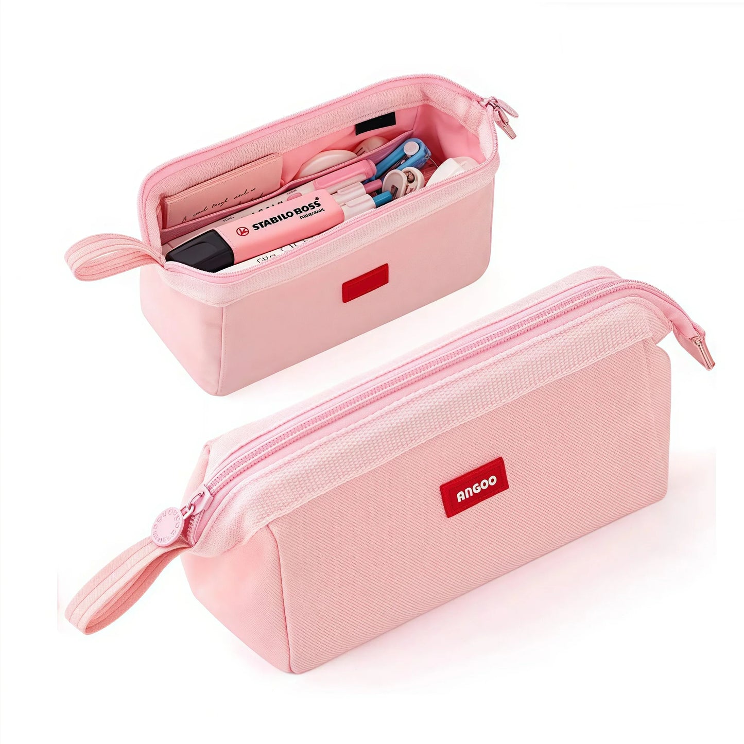 Large Capacity Pencil Case With Pen Holder Label Minimalist Student Stationery Storage Creative Stationery Storage Bag Peaceful Pleasures Health and Wellness Beige Pink