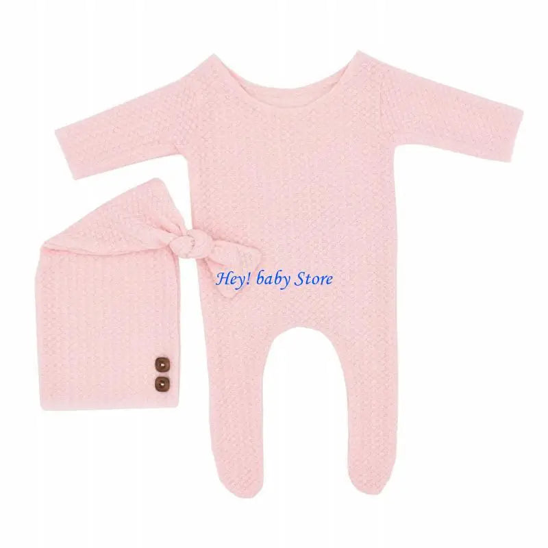 Newborn Knitted Romper & Turban Hat Set | Baby Photo Prop
