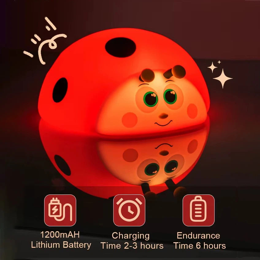 Adorable Night Light Silicone Nursery Sleeping Lamp Touch Control Ladybug Nightlights USB Rechargeable Table Lamp for Baby Child Peaceful Pleasures Health and Wellness