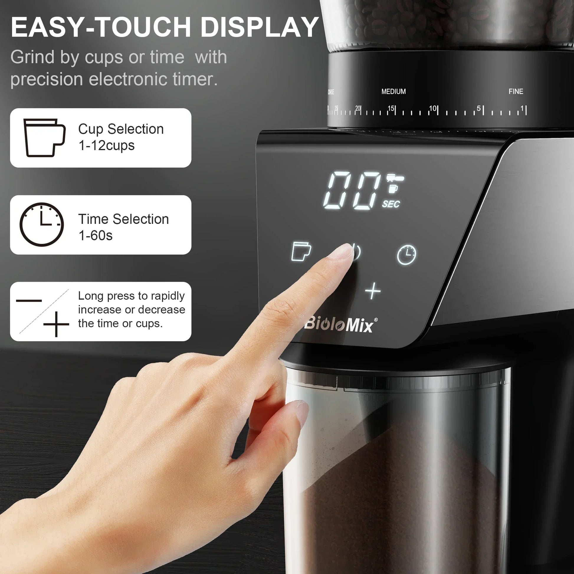 BioloMix Automatic Burr Mill Coffee Grinder – 30 Settings Coffee Grinder Peaceful Pleasures Health and Wellness