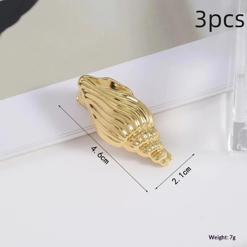 3-Pack Ocean Gold Hair Clips – Starfish, Shell & Conch