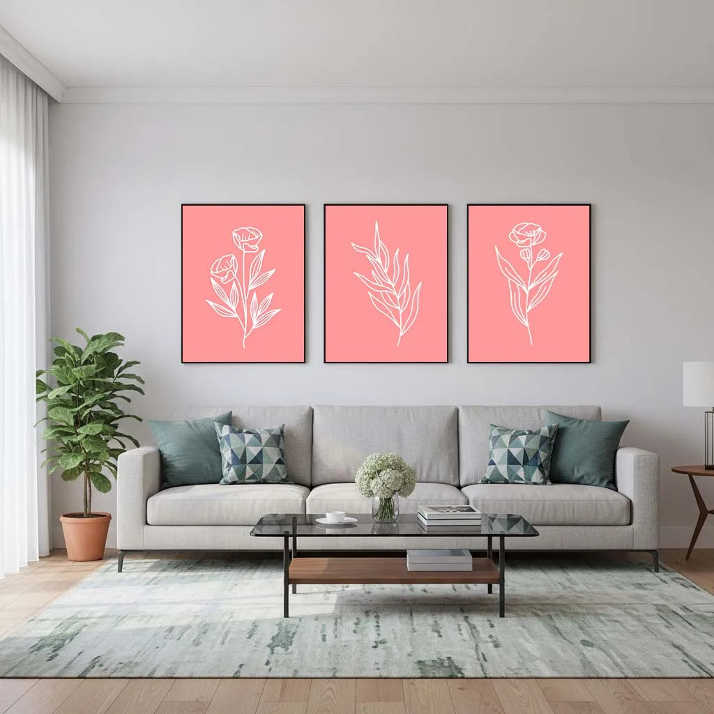 Nordic Pink Floral Line Art Canvas Print | Minimalist Wall Decor Canvas Wall Print Peaceful Pleasures Health and Wellness