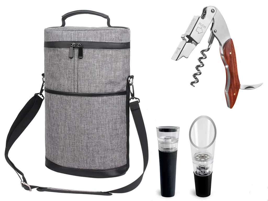 Cooler Bag for 2 Bottles Wine Bag Portable Bucket Carrier with Ice Champagne Picnic Pack Free Shipping Soft Cooler Bottle Opener Peaceful Pleasures Health and Wellness Grey Accessories