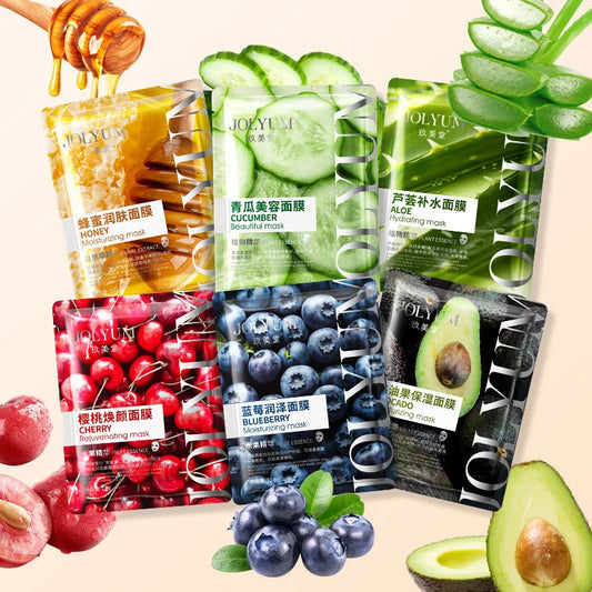 Fruit Face Sheet Mask 6pcs – Hydrating, Brightening & Anti-Aging Facial Sheet Mask Peaceful Pleasures Health and Wellness Each 1pcs