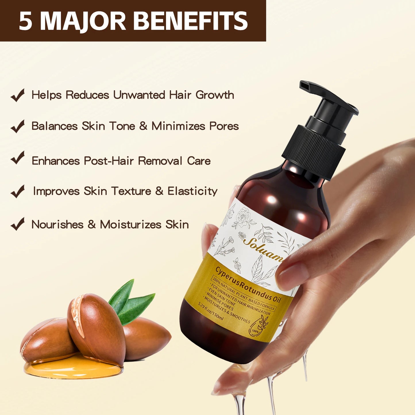 Cyperus Rotundus Oil for Hair Growth Reduction and Skin Care