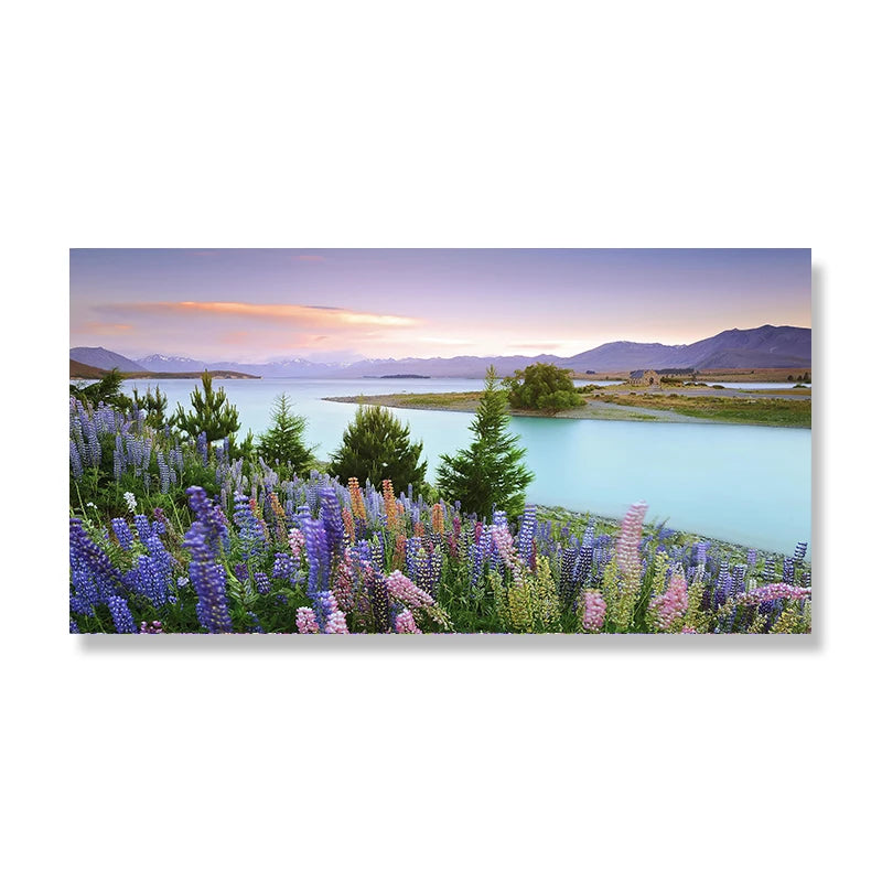 Lake Tekapo New Zealand Landscape Picture Canvas Painting Wall Art Lupin Flower Nature Mountain Posters Prints Living Room Decor Peaceful Pleasures Health and Wellness w3739 flower-4 30x60cm