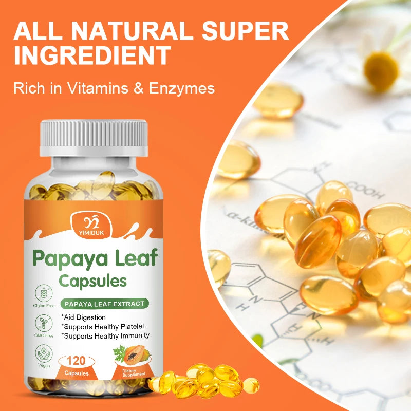 Yimiduk Organic Papaya Leaf Extract Capsules, Support Platelets, Liver Detox & Anti-Inflammatory Benefits, General Well-being Peaceful Pleasures Health and Wellness