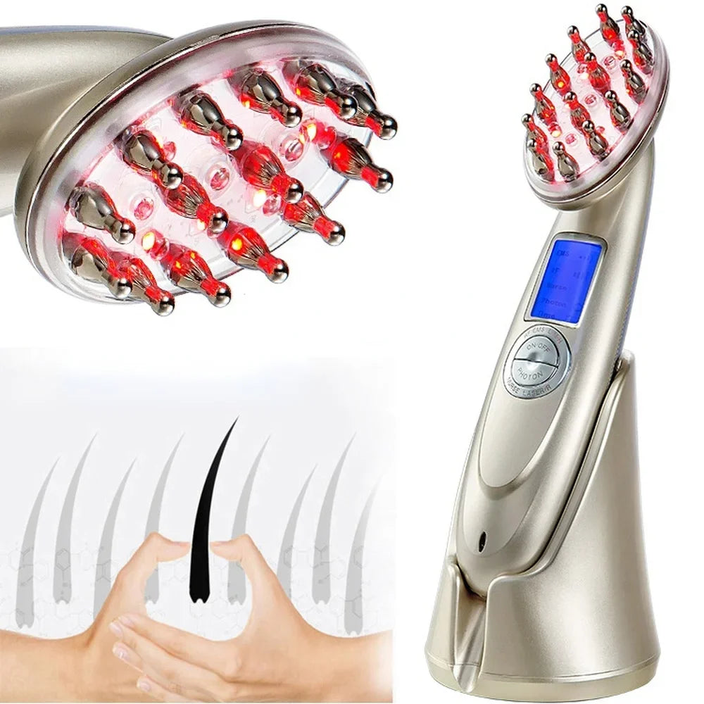 Laser RF Hair Growth Brush | LED EMS Scalp Massager Comb