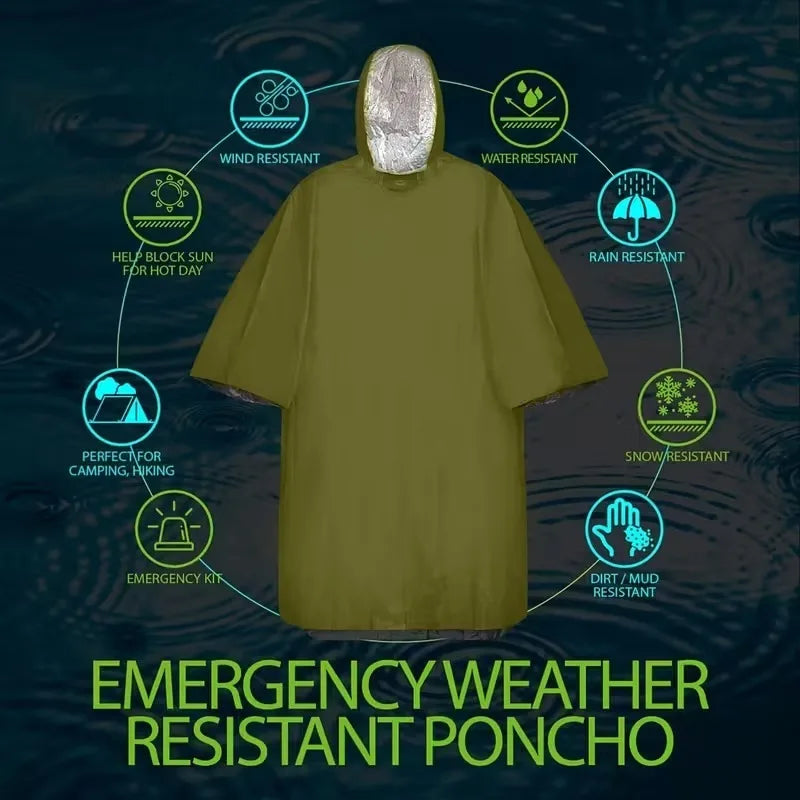 Emergency Thermal Rain Poncho | Survival Camping Raincoat
