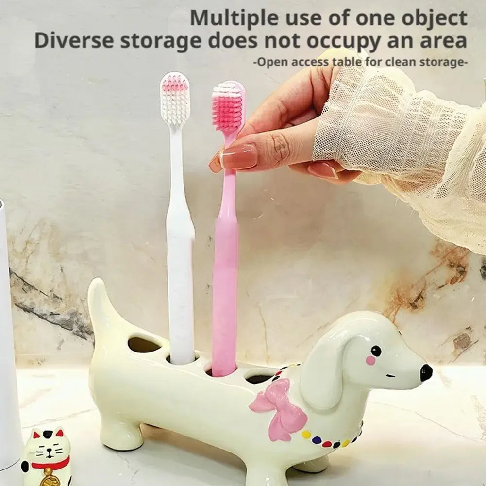 Dachshund Ceramic Toothbrush Holder Storage Rack Bathroom Sink Washstand Toothbrush Base Bathroom Decoration Peaceful Pleasures Health and Wellness