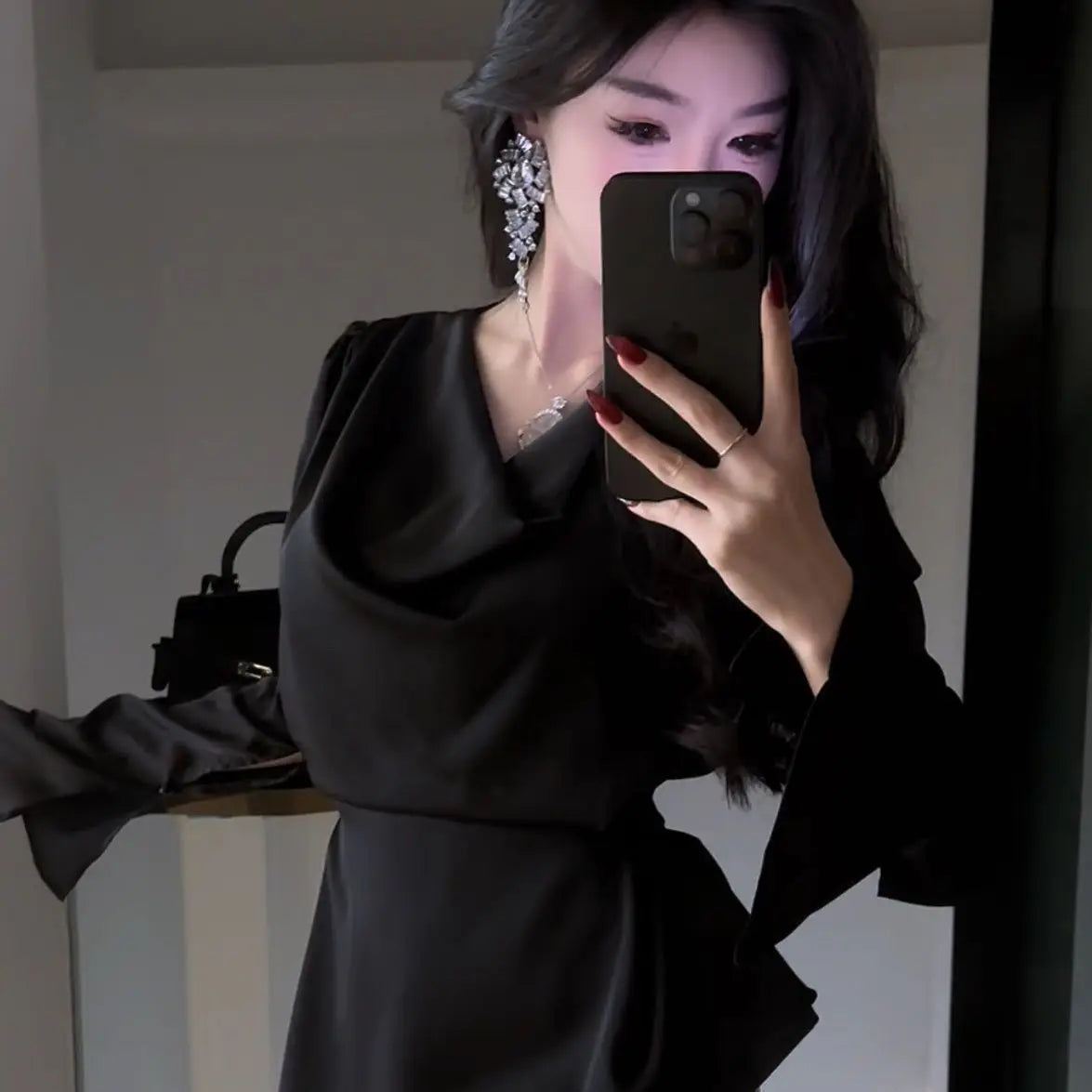 Women's Satin Flare Sleeve Blouse – Elegant Office Tunic Top