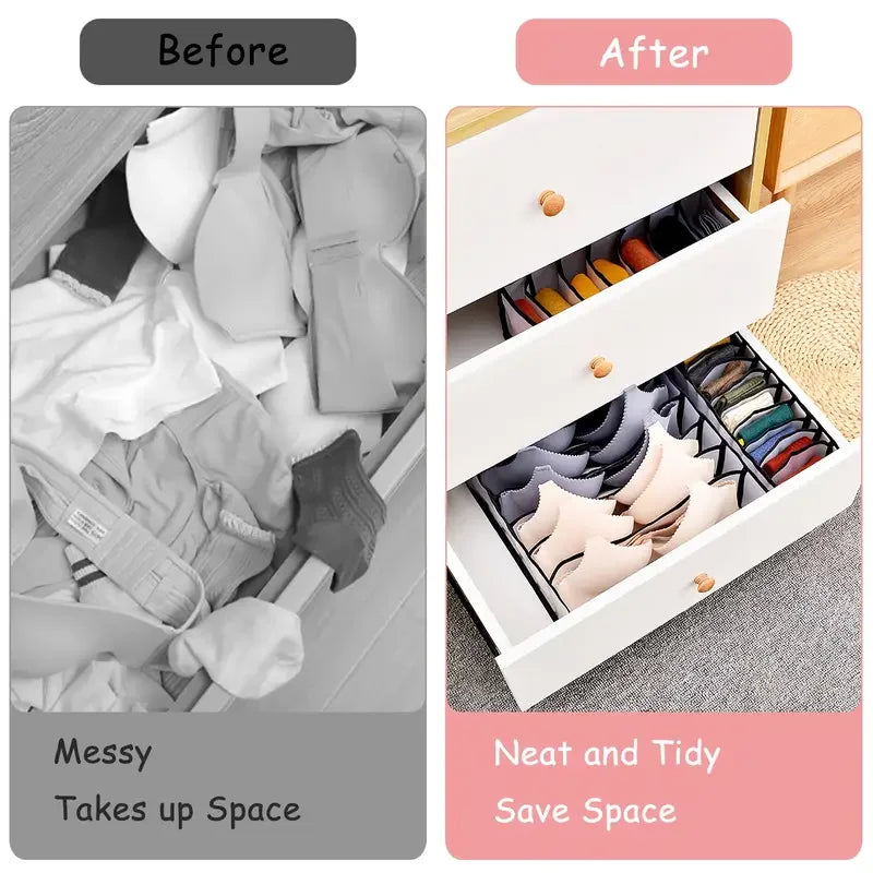 3-Pack Foldable Underwear & Socks Drawer Organizer with Dividers