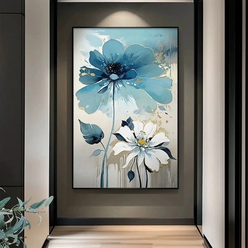 Ink Dyed Artistic Conception Blue Flowers Decoration Painting，Abstract Wall Oil Painting,100% Handmade,Images of Home Decoration Peaceful Pleasures Health and Wellness