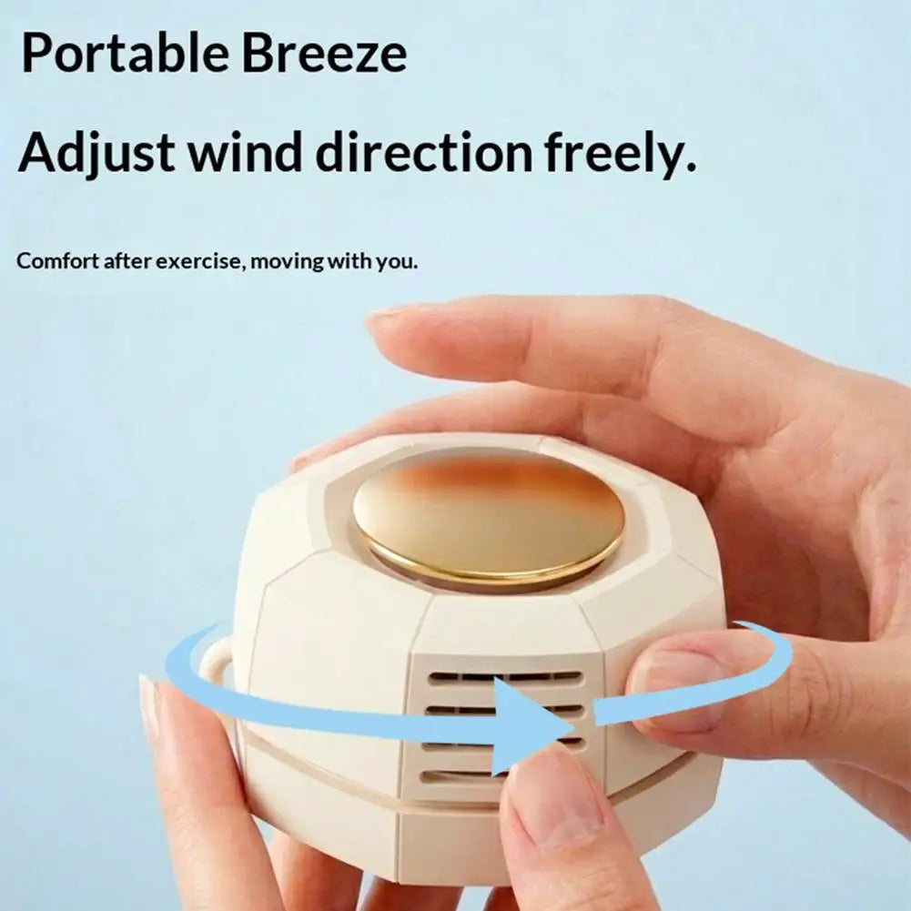 Portable mini clip-on bladeless fan, rechargeable and rotatable with three-speed settings, handheld-free cooling fan for outdoor Peaceful Pleasures Health and Wellness