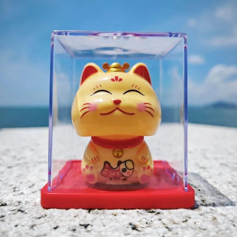Solar Waving Lucky Cat Ornament | Mini 2" Desk Fortune Décor