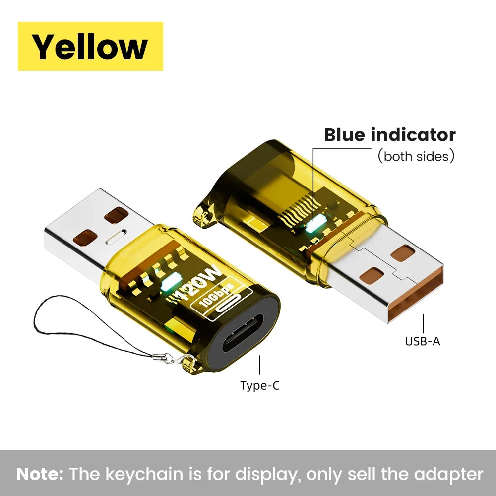 USB-C to USB-A Adapter | 120W Fast Charging, 10Gbps OTG Peaceful Pleasures Health and Wellness Yellow-USB to Type C