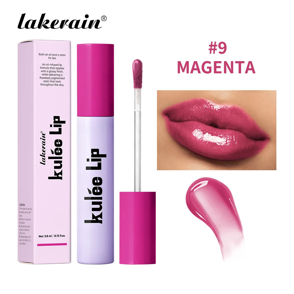 Lakerain Kulfée Lip Oil Long-lasting Moisturizing 9 Color Lip Gloss Non-Sticky Smooth Glide Deep Hydrating Lips Beauty Makeup Peaceful Pleasures Health and Wellness Magenta