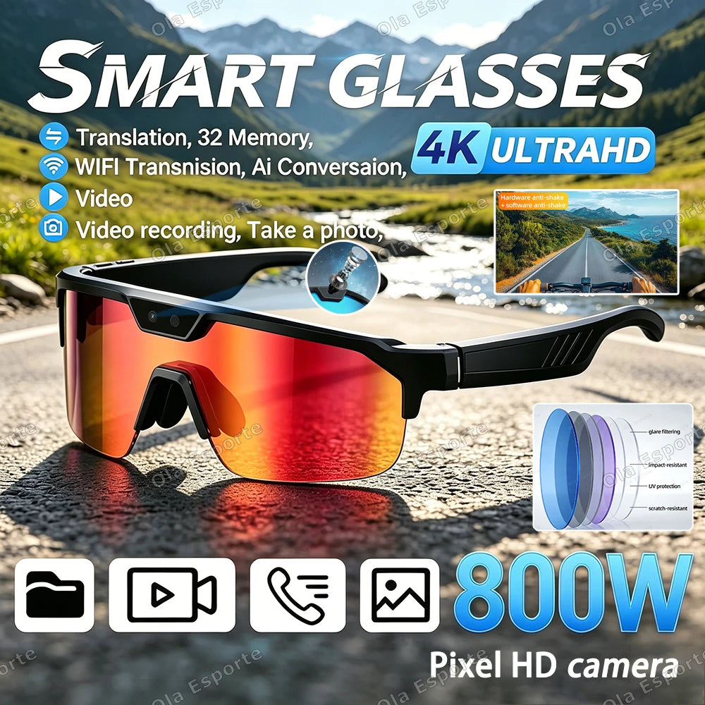 AI Smart Cycling Glasses | 4K Camera, BT 5.3 & Translator