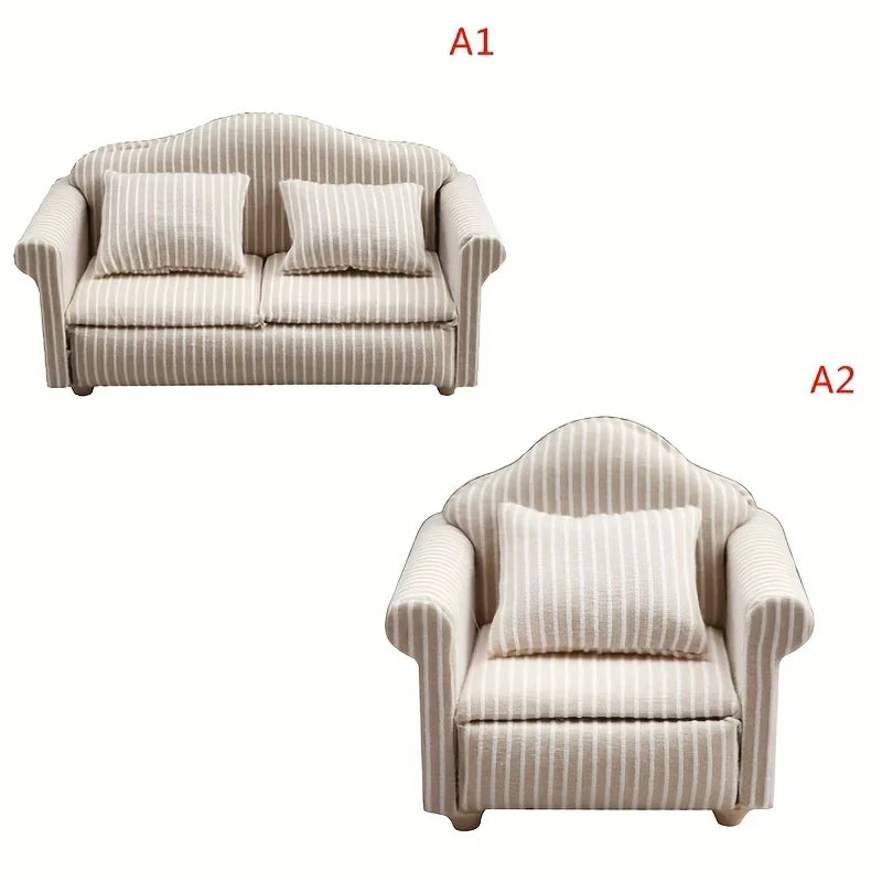 1:12 Dollhouse Miniature Sofa with Pillows – White Beige