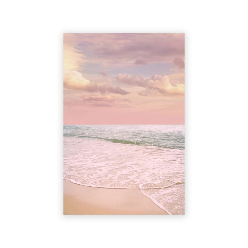 Blush Pink Beach Sunset Photography Posters and Prints Pastel Clouds Ocean Canvas Painting Wall Art Picture Bedroom Home Deco Peaceful Pleasures Health and Wellness ePB4547 40x50cm Unframed