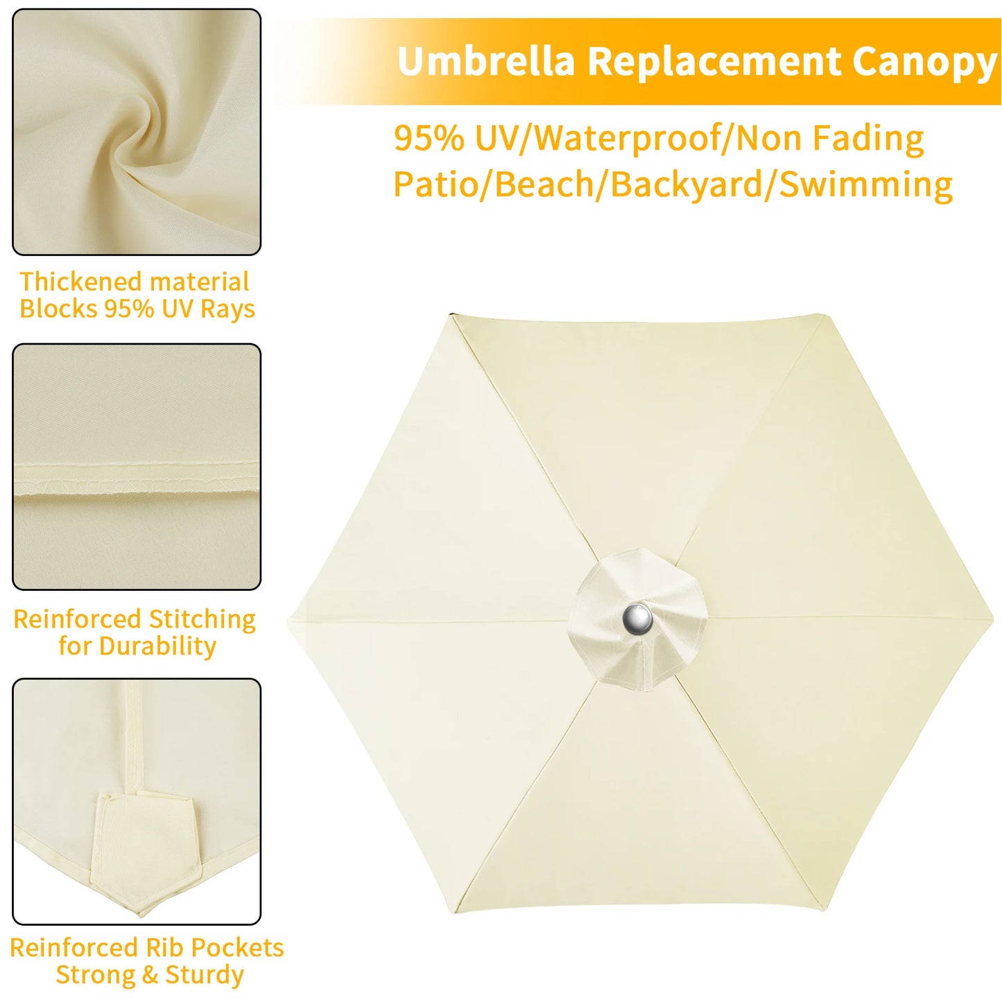 Waterproof Patio Umbrella Replacement Canopy 6 & 8 Rib