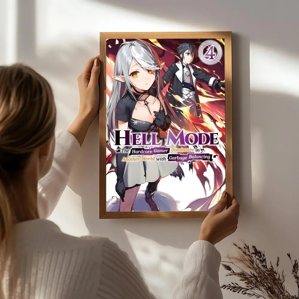 Novel H-Hell Mode Poster HD Self Adhesive Waterproof Wall Art Ideal for Home Office Dorm Bedroom Great Gift Peaceful Pleasures Health and Wellness White5 50X70cmNoframe