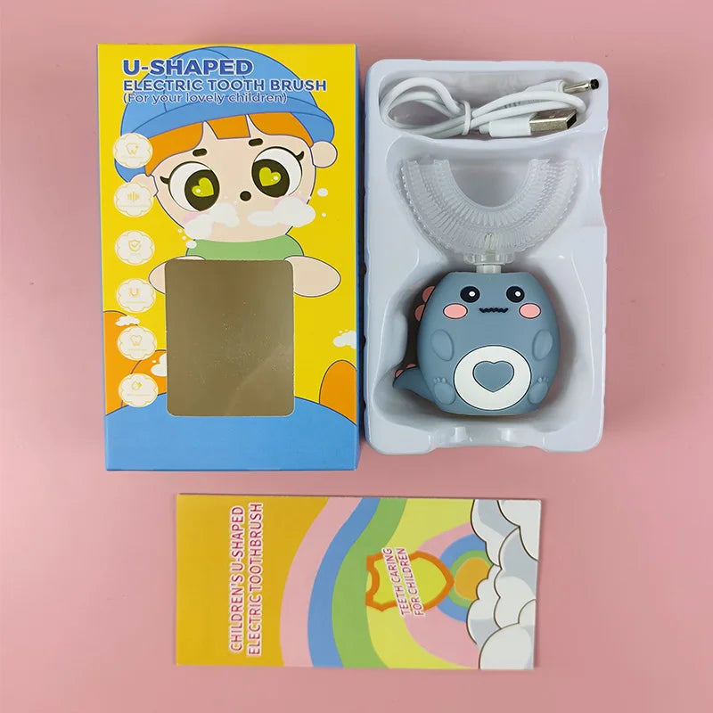 Waterproof washable ultrasonic U-shaped oral cleaning tool, USB rechargeable children's teeth whitening electric toothbrush Peaceful Pleasures Health and Wellness Blue