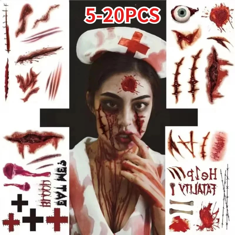 Halloween Horror Temporary Tattoos – Bloody Scar & Wound Stickers