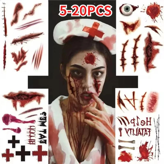 Halloween Horror Temporary Tattoos – Bloody Scar & Wound Stickers Temporary Tattoo Stickers Peaceful Pleasures Health and Wellness