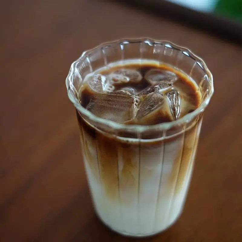 Wide-Mouth Borosilicate Glass Cup | Iced Coffee & Cold Drinks Glass Coffee Cup Peaceful Pleasures Health and Wellness Vertical stripes 420ml