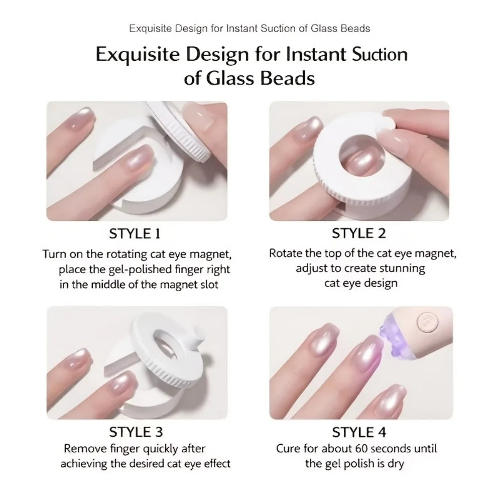 Rotating Cat Eye Nail Magnet Wide Light Glass Bead Effect Multifunctional Strong Automatic Nail Art Magnetic for Gel Nail Polish Peaceful Pleasures Health and Wellness