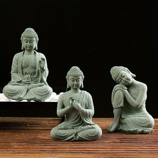 Zen Buddha statue ornaments fish tank rockery bonsai flowing water figure micro landscape decoration Green Sandstone small Craft Peaceful Pleasures Health and Wellness