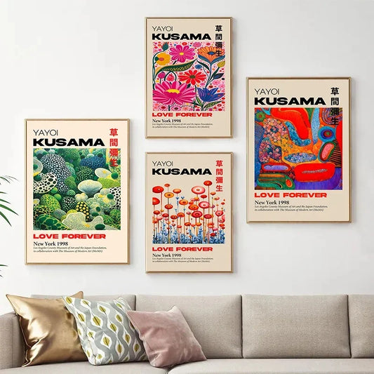 Japanese Abstract Mountain Canvas Wall Art | Yayoi Kusama Style Canvas Wall Art Peaceful Pleasures Health and Wellness