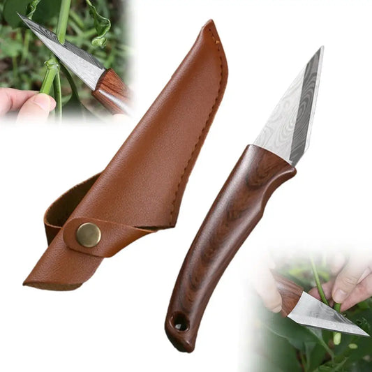 Wooden Handle Grafting Knife With Leather Shell Suitable For Garden Grafting/unpacking Etc Solid Wood Handle Garden Hand Tool Peaceful Pleasures Health and Wellness