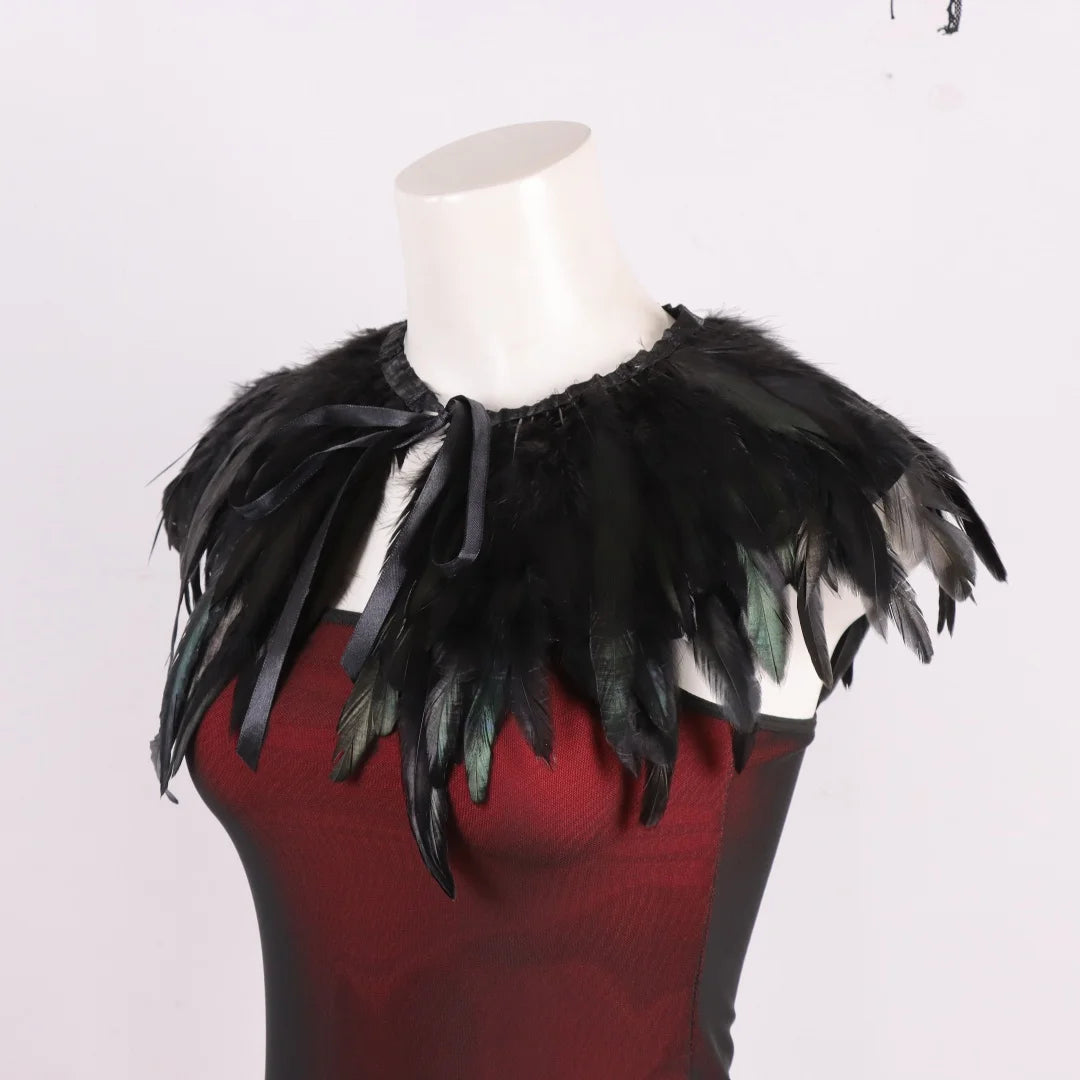Gothic Black Feather Cape Cloak Natural Feathers Halloween Christmas