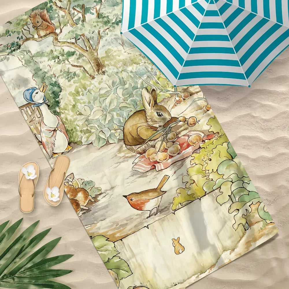 Peter Rabbit Quick-Dry Beach Towel | Cartoon Sports Towel Cartoon Beach Towel Peaceful Pleasures Health and Wellness