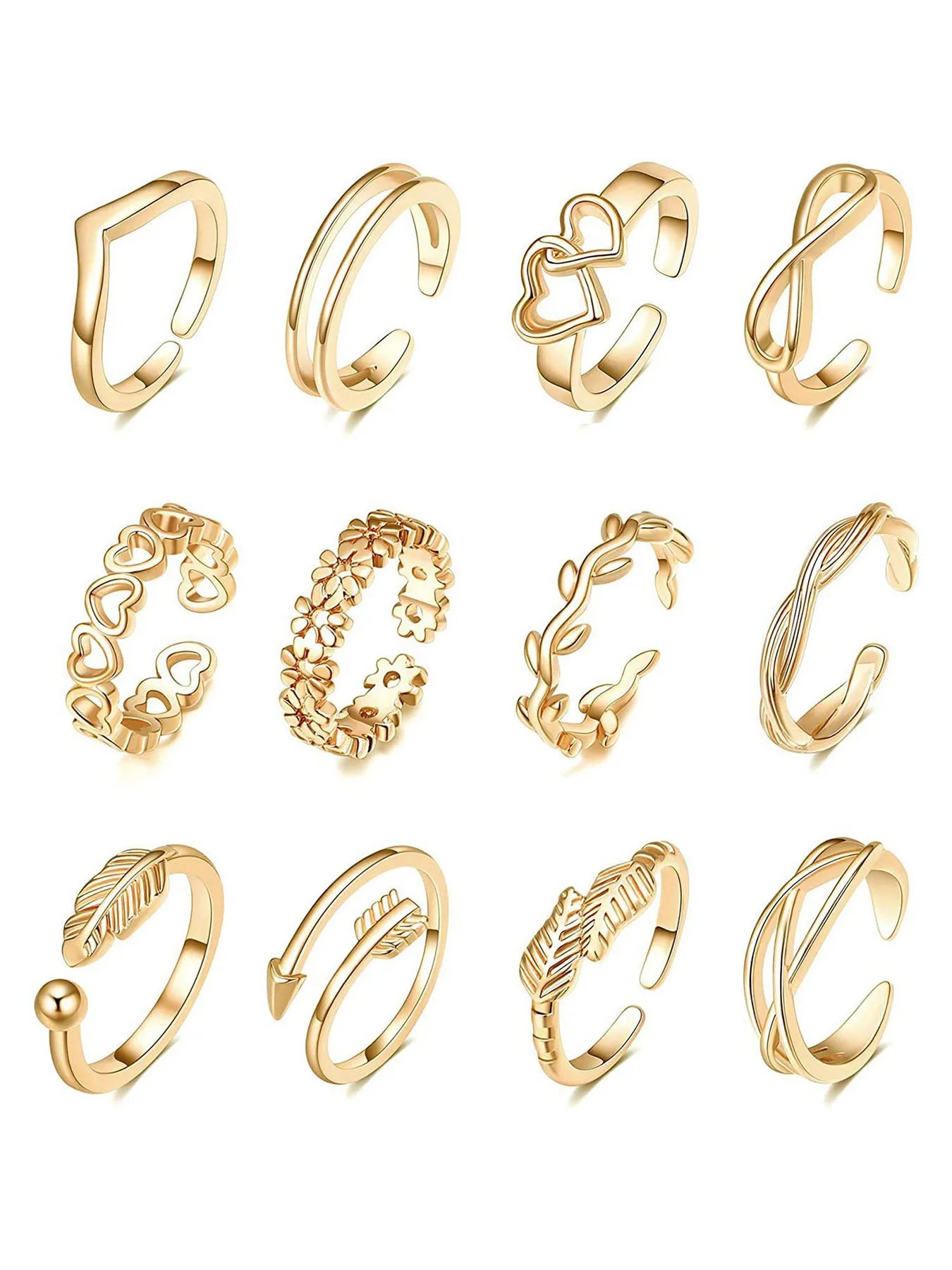 12pcs Silver Adjustable Toe s Fashion Alloy Feather Jewelry Foot for Birthday Stage Party Show Peaceful Pleasures Health and Wellness Gold