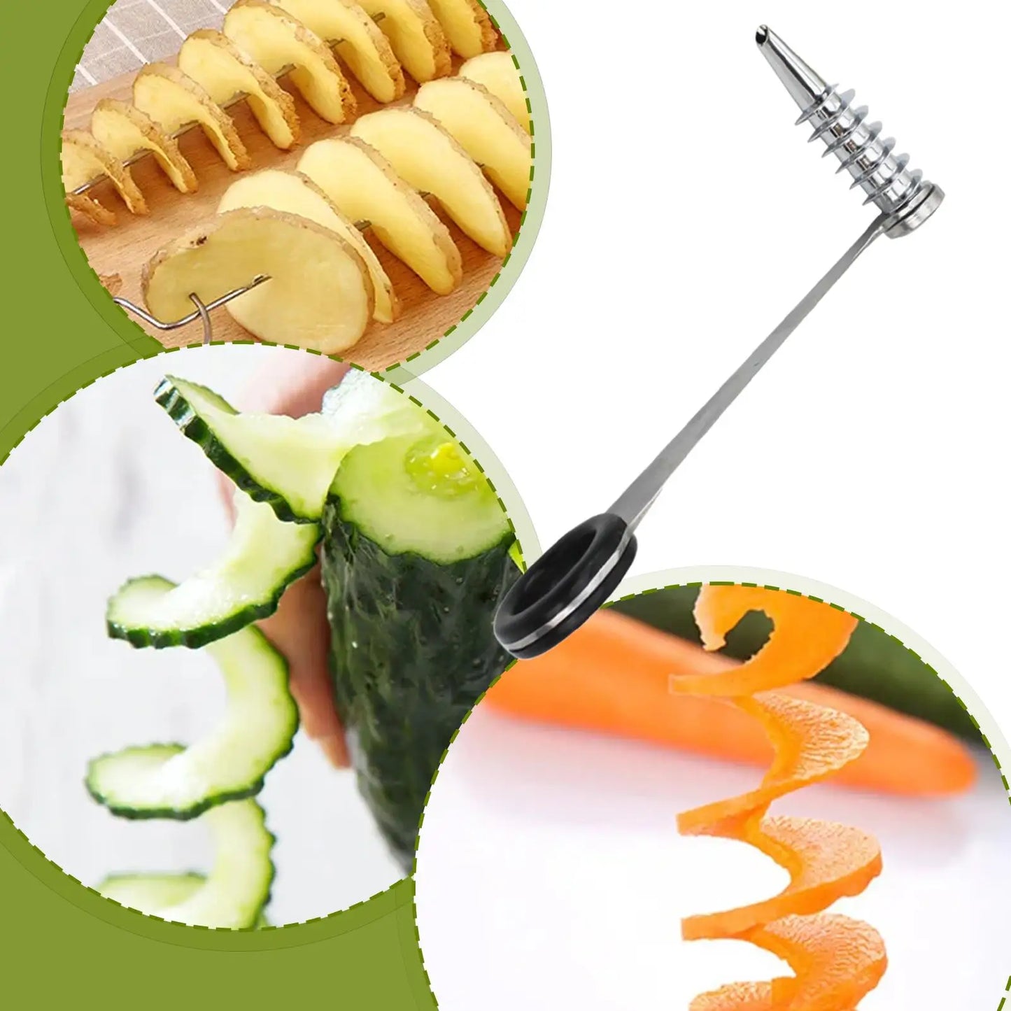 Stainless Steel Vegetable Spiralizer, Dishwasher Safe Zucchini Cutter, Handheld Kitchen Gadget for Cucumber Potato Carrot Peaceful Pleasures Health and Wellness