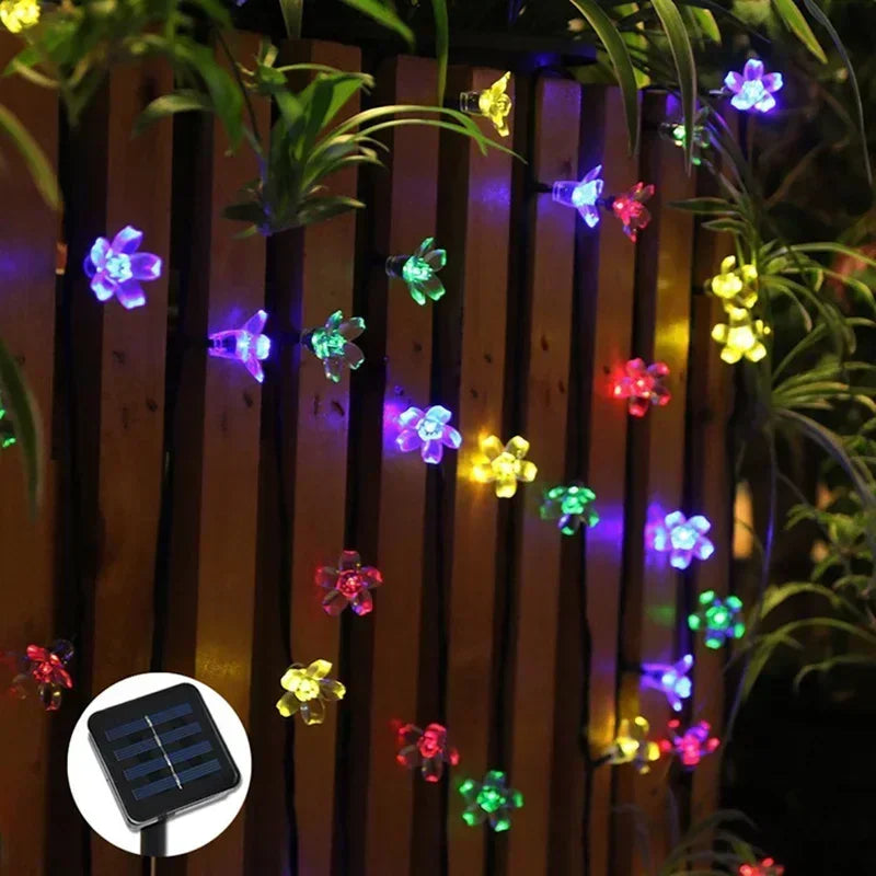 Solar Cherry Flower String Lights 20m | IP65 Waterproof Garden