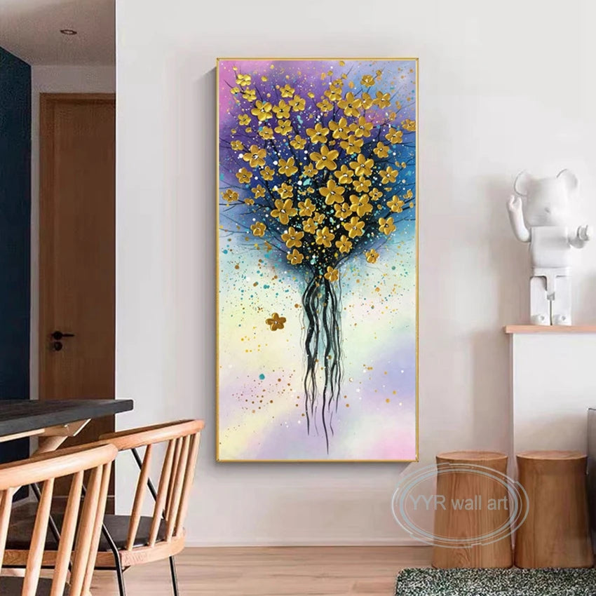 Wall Aesthetic Decoration Mural Handmade Abstract Flowers Art Picture Modern Light Luxury Hanging Poster For Living Room Bedroom Peaceful Pleasures Health and Wellness