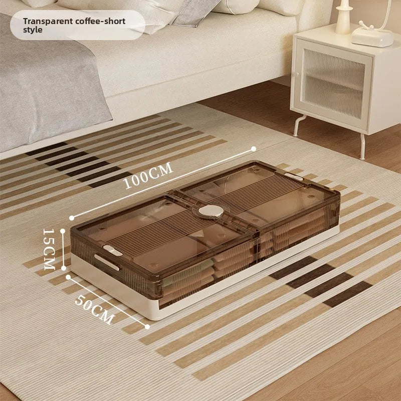 Under Bed Storage Box Foldable Plastic Transparent Extra Large with Wheels Dustproof Toy Clothes Blanket Organizer Peaceful Pleasures Health and Wellness Long S Coffee