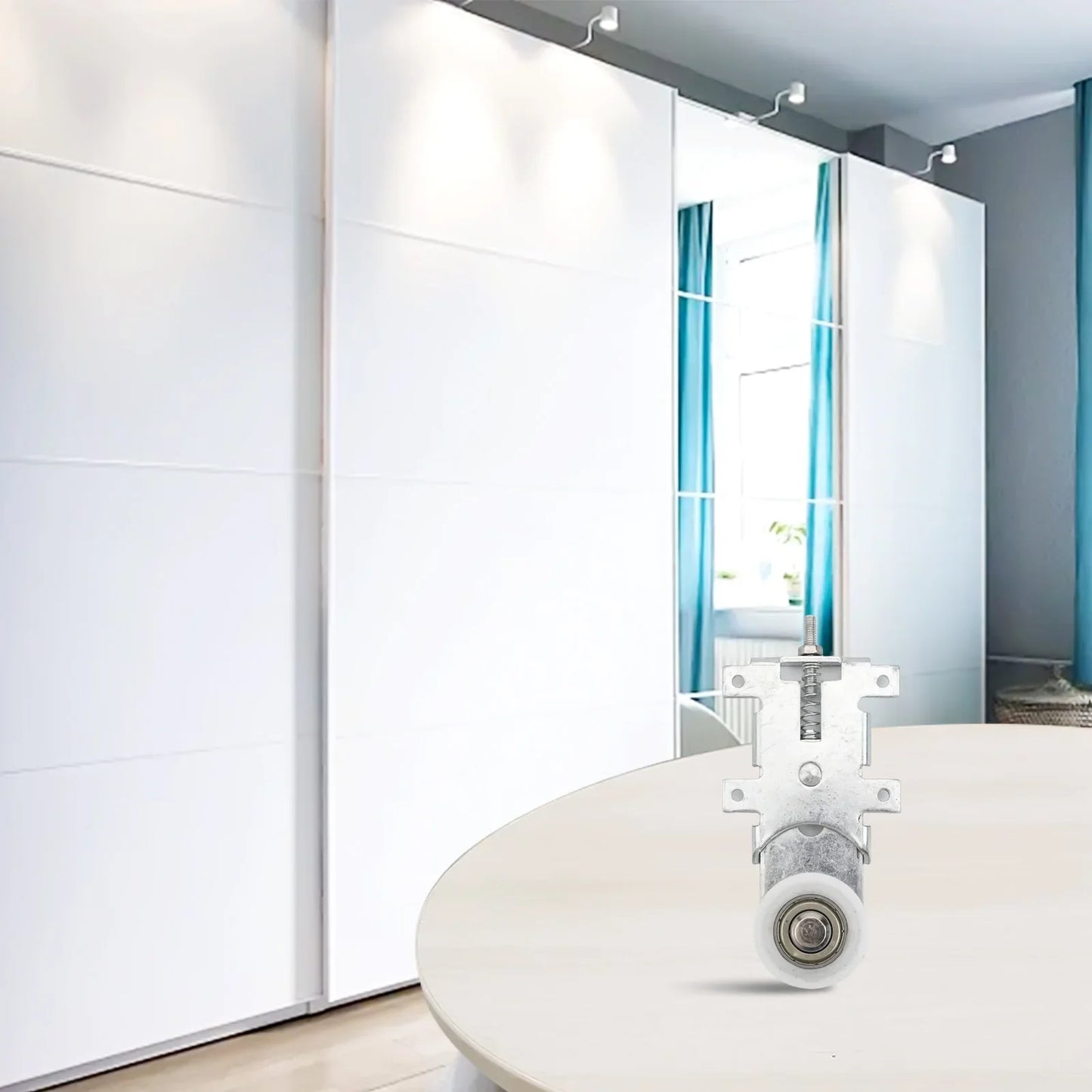 Metal Sliding Door Roller Set – Silver Matte, Wardrobe & Cabinet