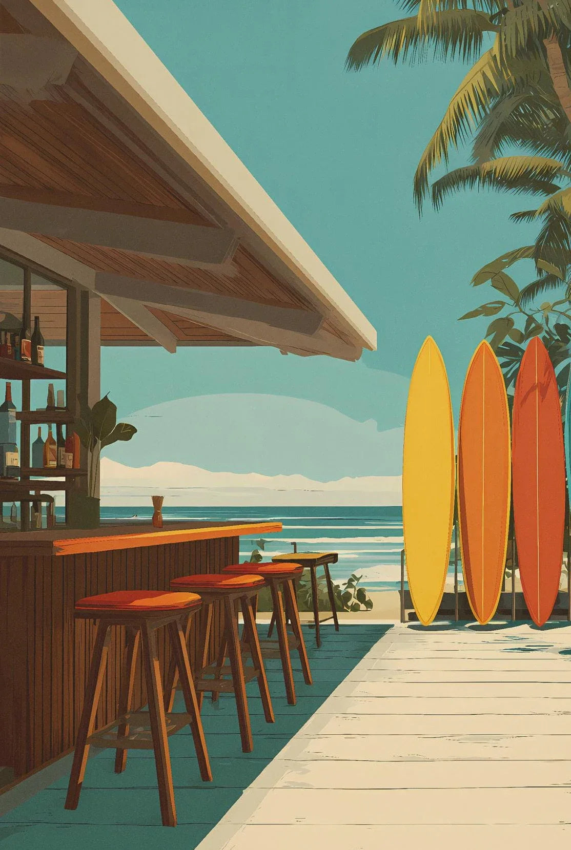 (1pc frameless)Summer Coastal Town Palm Tree Beach Dolphin Sailboat Tropical Fruit Cartoon Poster Canvas Paintings Wall Art P Peaceful Pleasures Health and Wellness 6 40x60cm Unframed